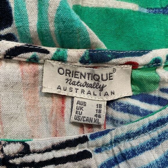 Orientque Alberobello Dress Blue Green Abstract Print Sleeveless Linen Blend - Picture 9 of 12